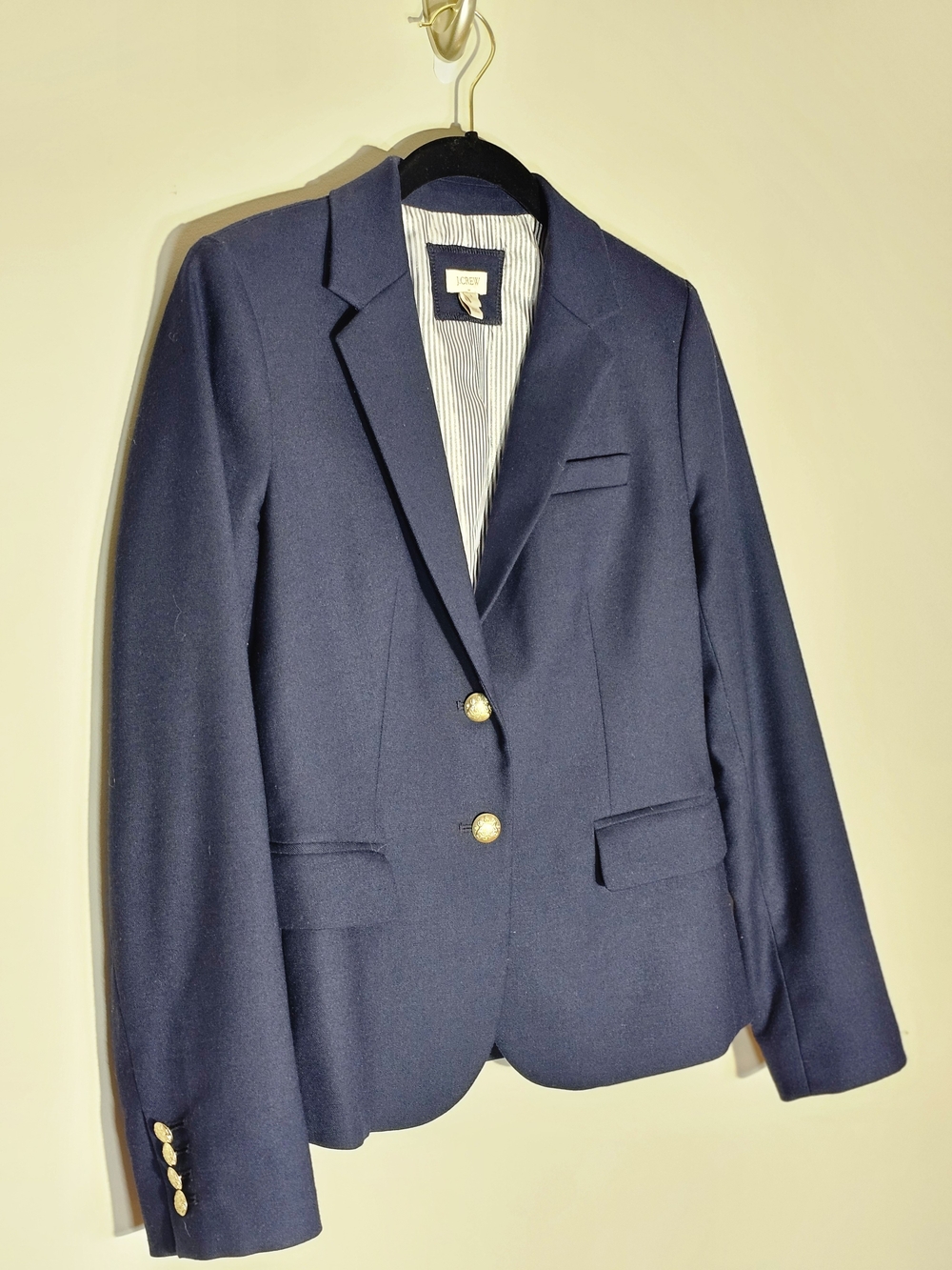 J. Crew School Boy Navy Wool-Blend Tailored Blazer with Gold Buttons - Picture 2 of 6
